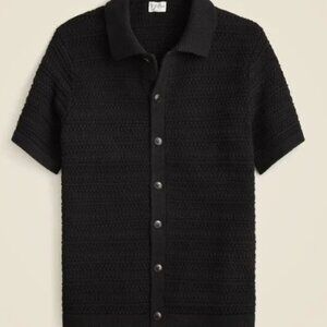 NWT J Crew Short Sleeve Cotton Open Stitch Cardigan Sweater Polo in Black